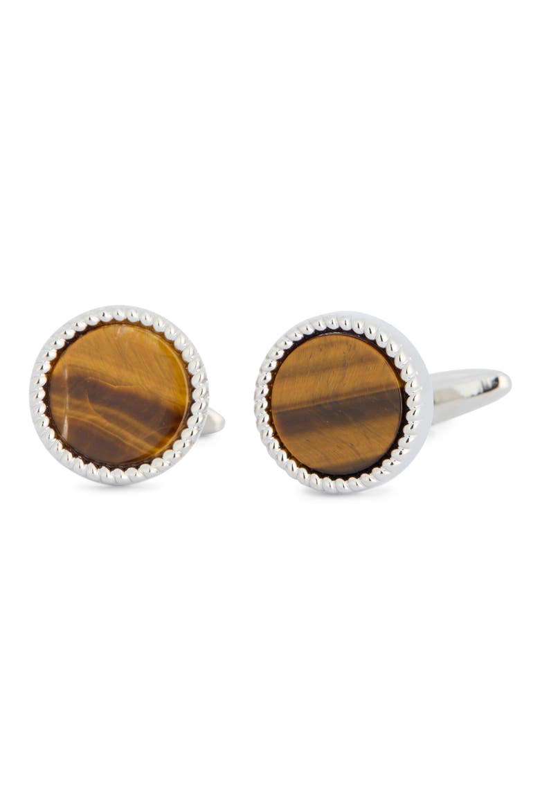 Tiger's Eye Round Cuff Links, Main, color, TIGER EYE BROWN