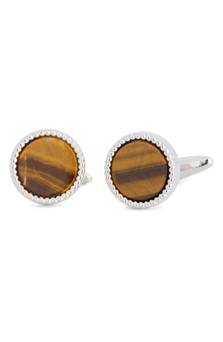 James Michael Tiger's Eye Round Cuff Links, Main, color, Tiger Eye Brown