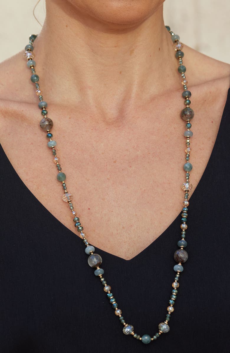 SAVVY CIE JEWELS Green Quartz & Jade Bead Necklace, Alternate, color, Yellow