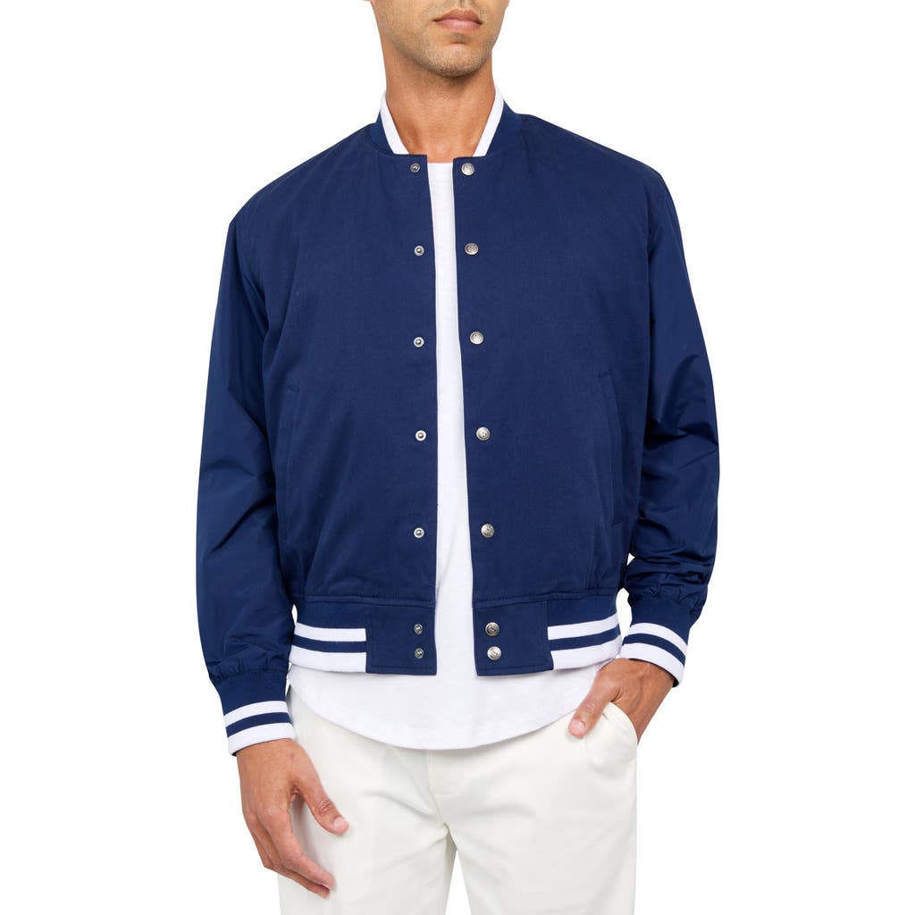 Construct Solid Varsity Jacket In Navy