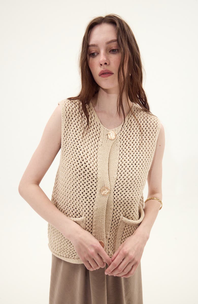 DELUC Anafi Open Stitch Cotton Blend Sweater Vest, Alternate, color, Ecru