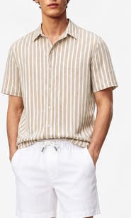 Onia Stripe Short Sleeve Linen & Cotton Blend Button-Up Shirt