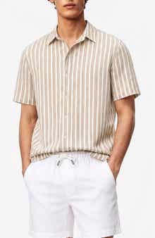 Onia Stripe Short Sleeve Linen & Cotton Blend Button-Up Shirt