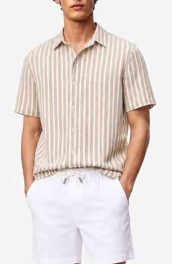 Onia Stripe Short Sleeve Linen & Cotton Blend Button-Up Shirt