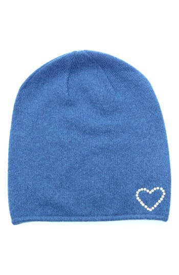 Portolano Crystal Heart Beanie In Blue