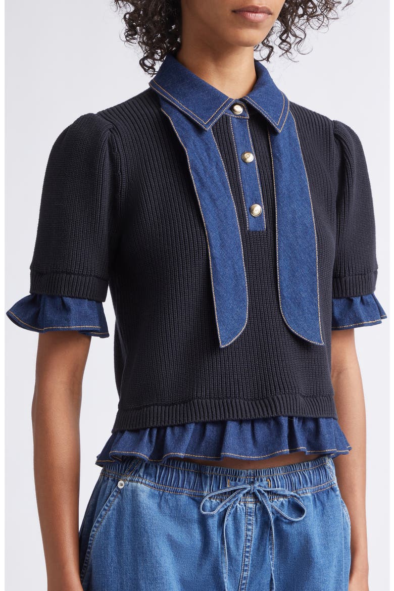 Shelly Denim Trim Sweater, Alternate, color, BLACK/ TWLIGHT