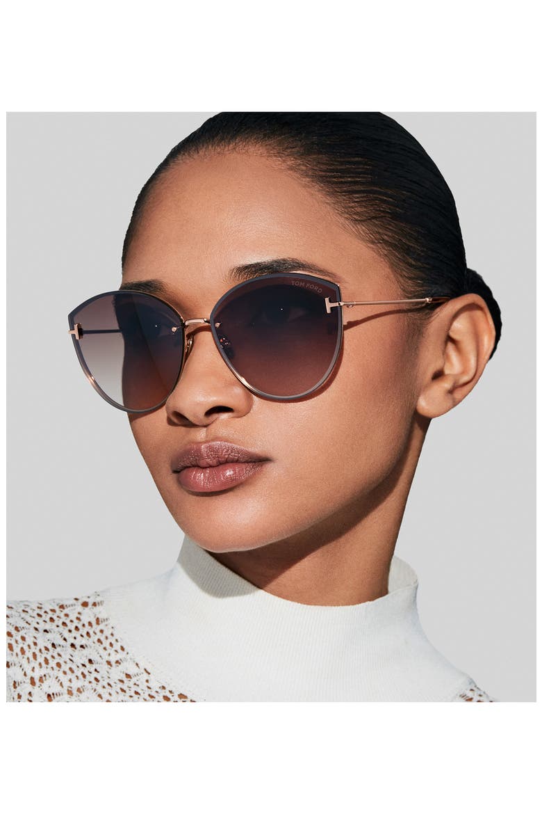 Evangeline 63mm Oversize Gradient Cat Eye Sunglasses, Alternate, color, SHINY ROSE GOLD / BROWN GOLD