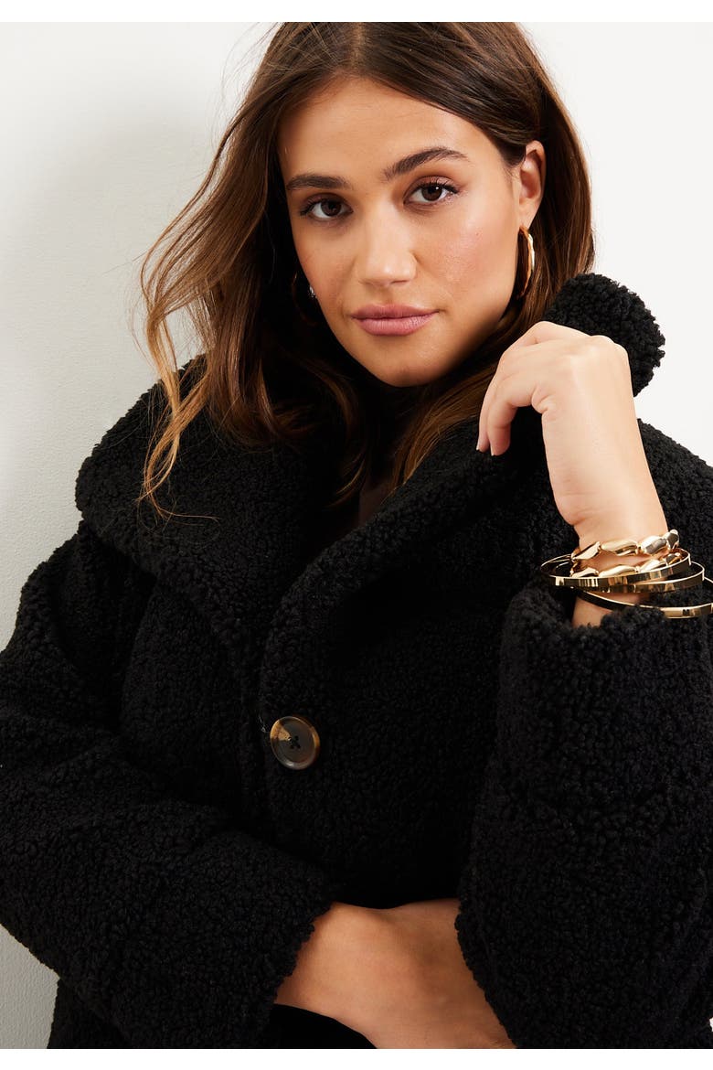 Maxi Teddy Fleece Coat, Alternate, color, BLACK