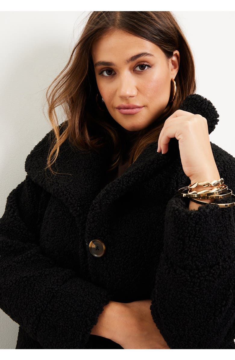 June + Vie Maxi Teddy Fleece Coat, Alternate, color, Black