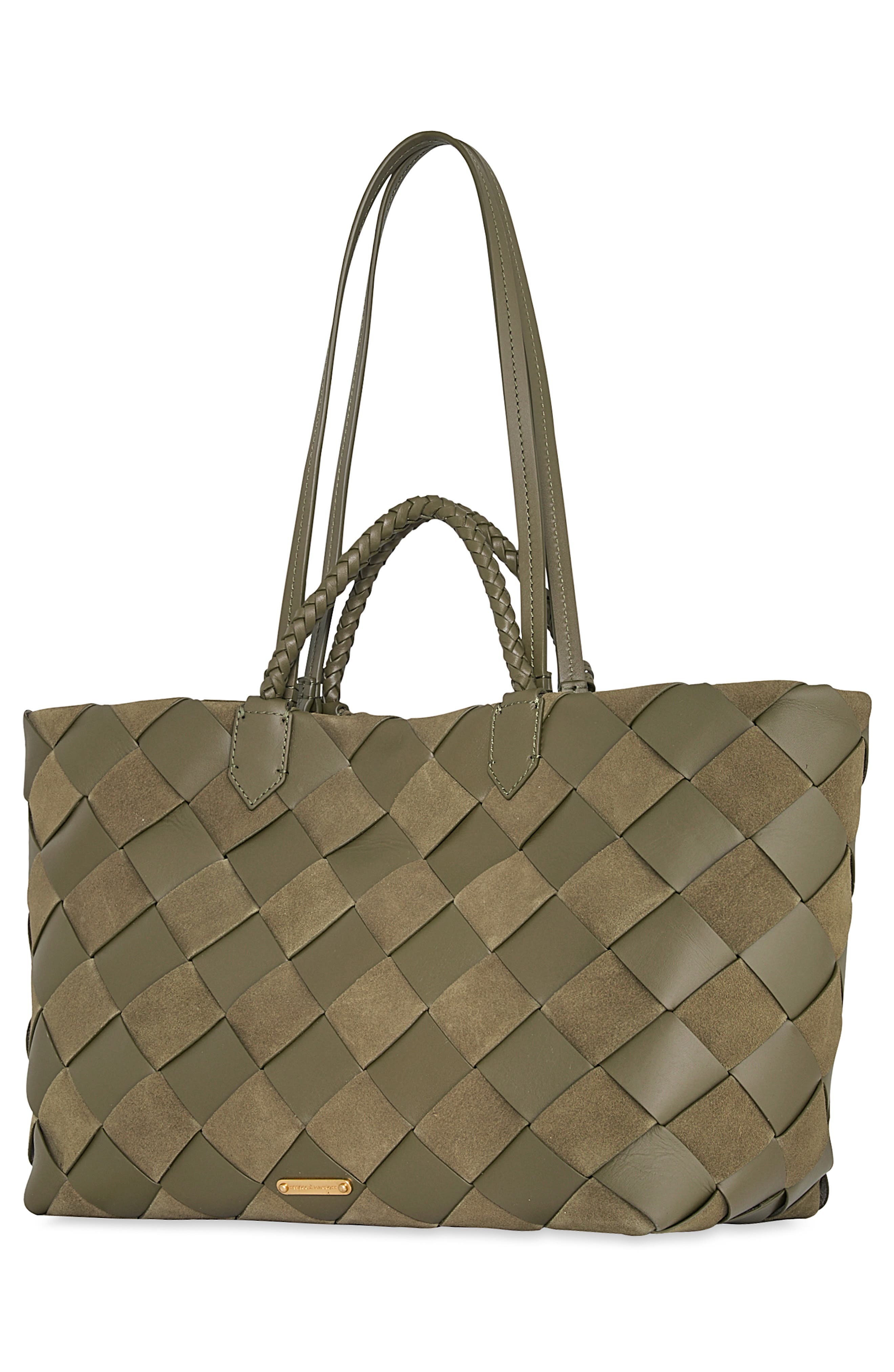 Rebecca Minkoff Mini Frankie Woven Leather Tote, Alternate, color, Willow