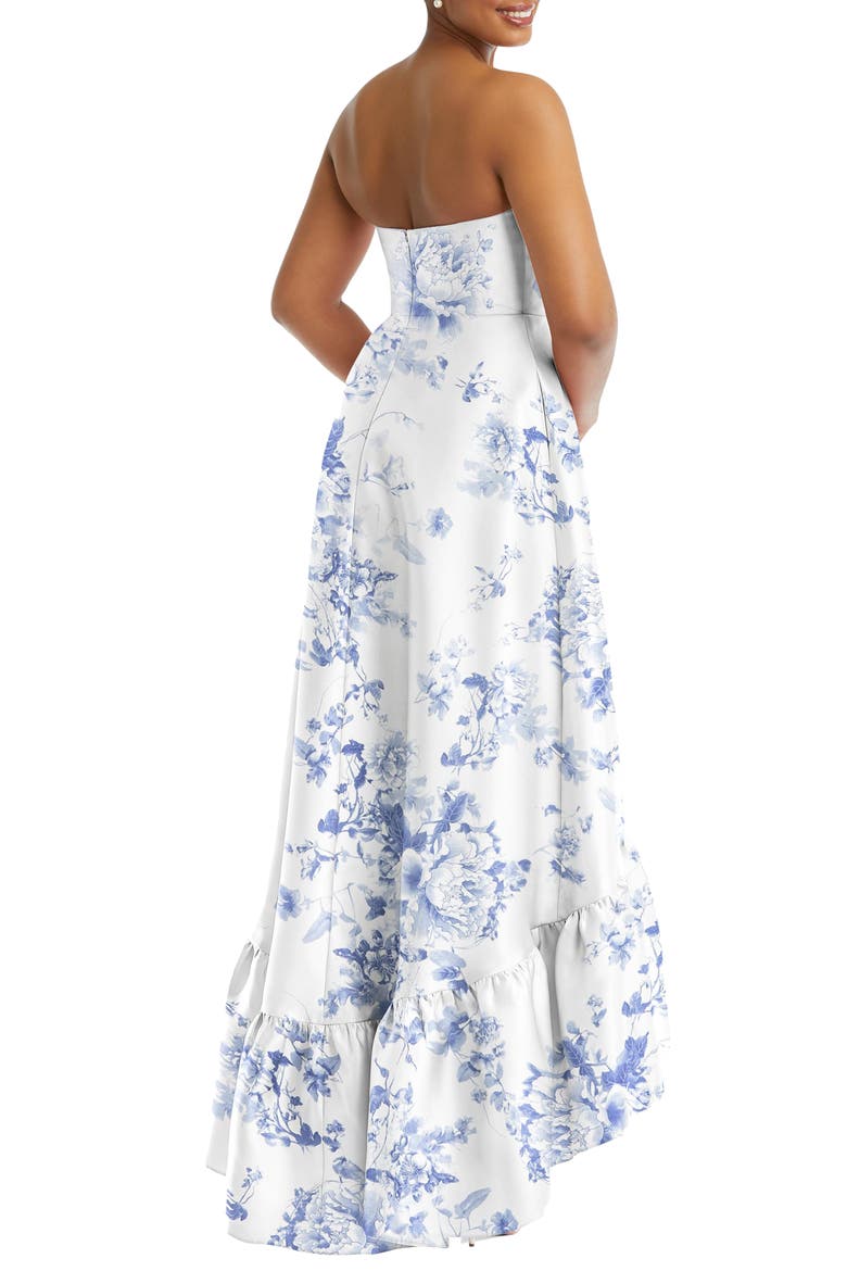 Strapless Floral Ruffle High-Low Gown, Alternate, color, COTTAGE ROSE-LARKSPUR