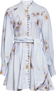 Zimmermann Hypnotic Long Sleeve Belted Linen Minidress