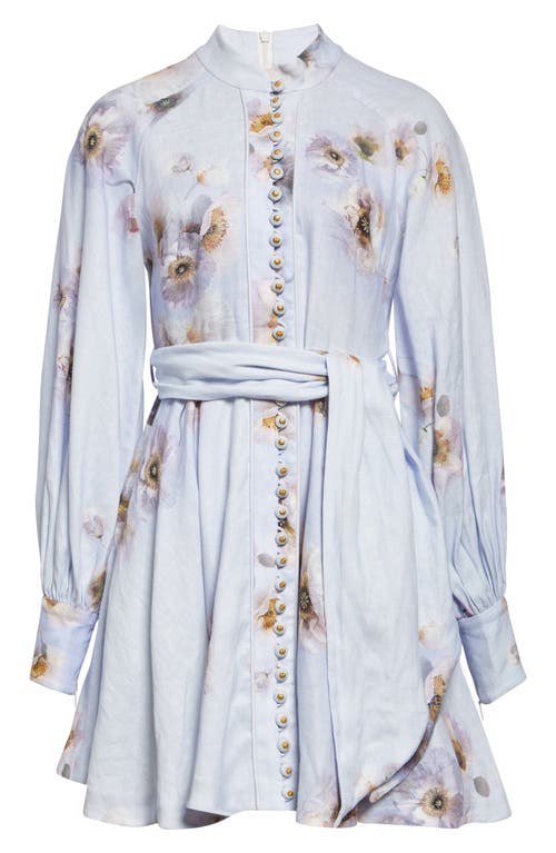 Zimmermann Womens Lilac Poppy Printed Silk-belt Buttoned Linen Mini Dress In Multi