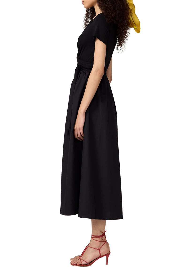 Elena Mixed Media Fit & Flare Dress, Alternate, color, BLACK