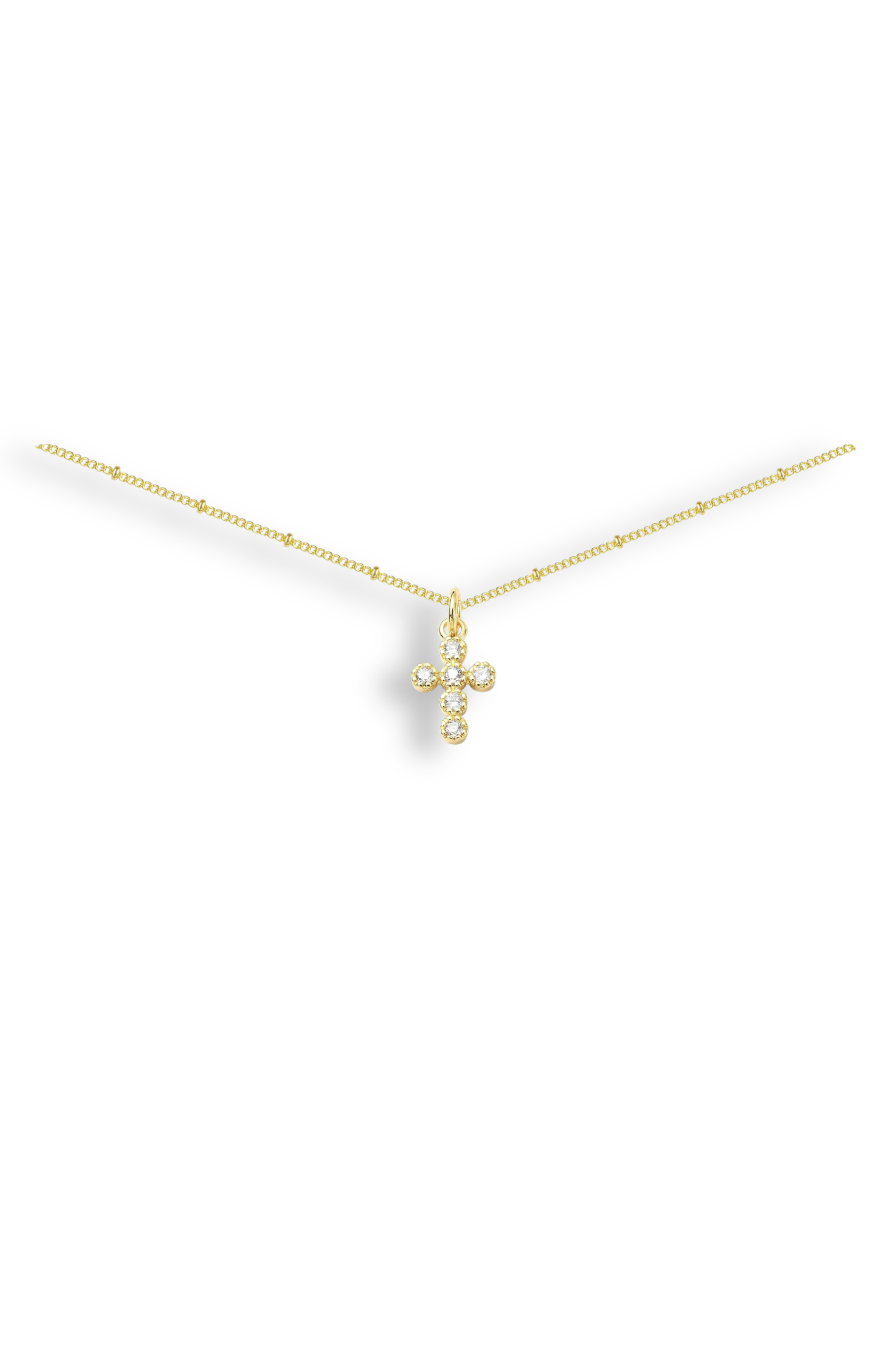 Emma Rae Round Cubic Zirconia Mini Cross Pendant Necklace