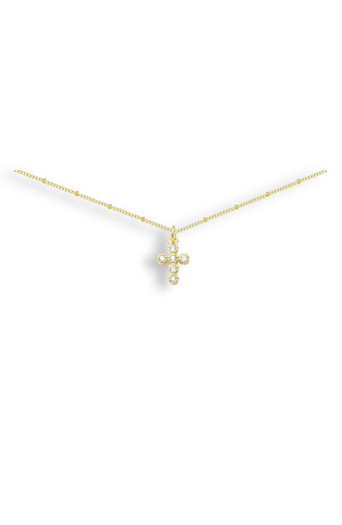 Round Cubic Zirconia Mini Cross Pendant Necklace