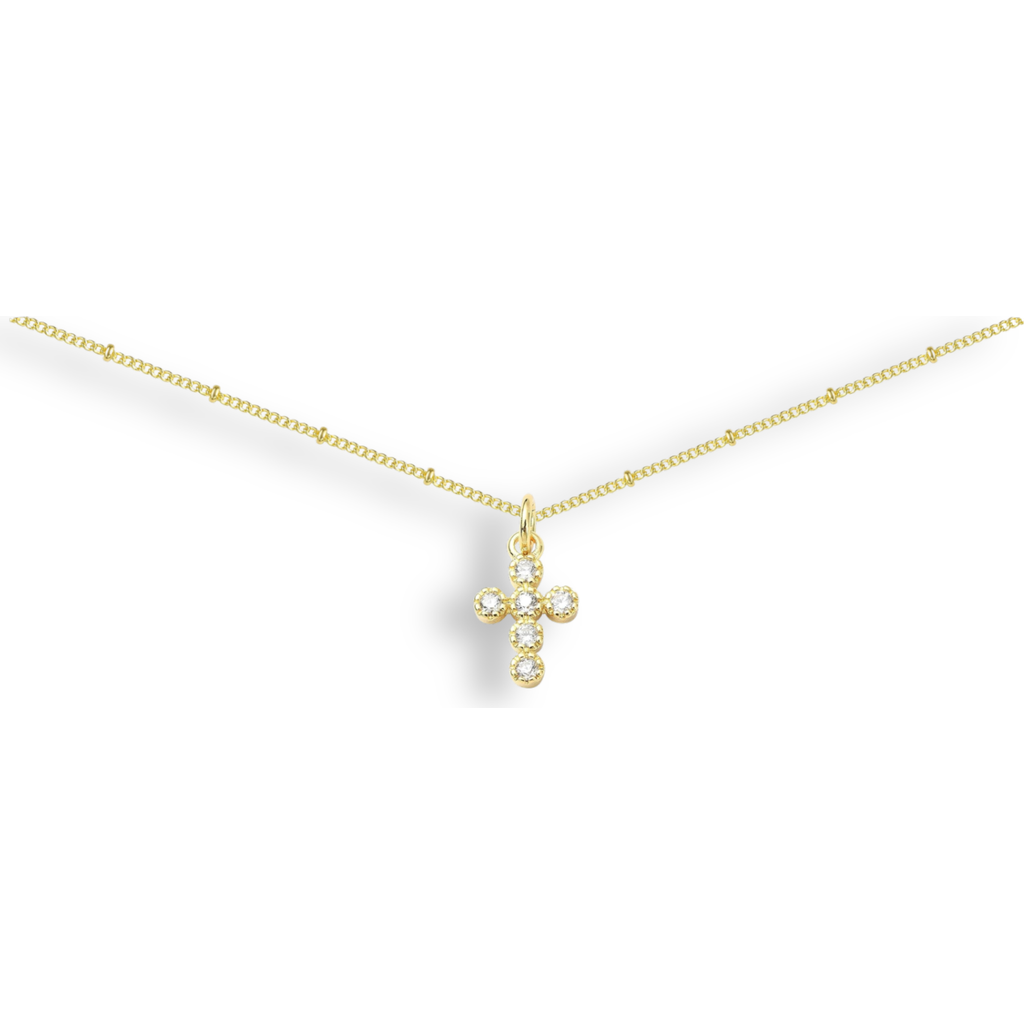Emma Rae Round Cubic Zirconia Mini Cross Pendant Necklace