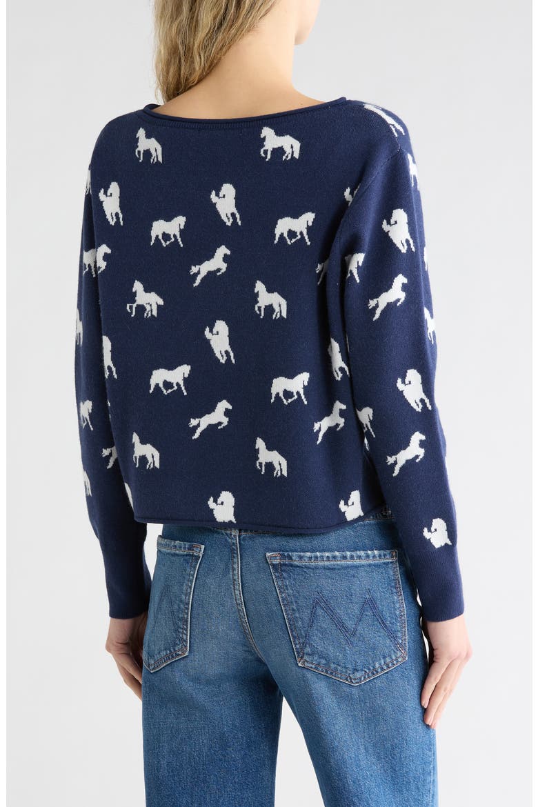 Horse Crop Pullover Sweater, Alternate, color, NAVY