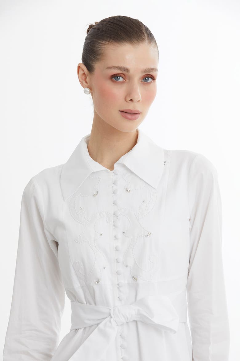 White Embroidered Detail Midi Dress, Alternate, color, White
