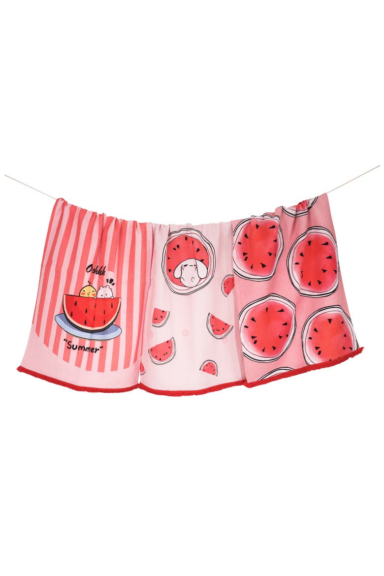 Set of Three Sweet Summer Watermelon Kitchen Towels, Main, color, WATERMELON/ PINK / WHITE