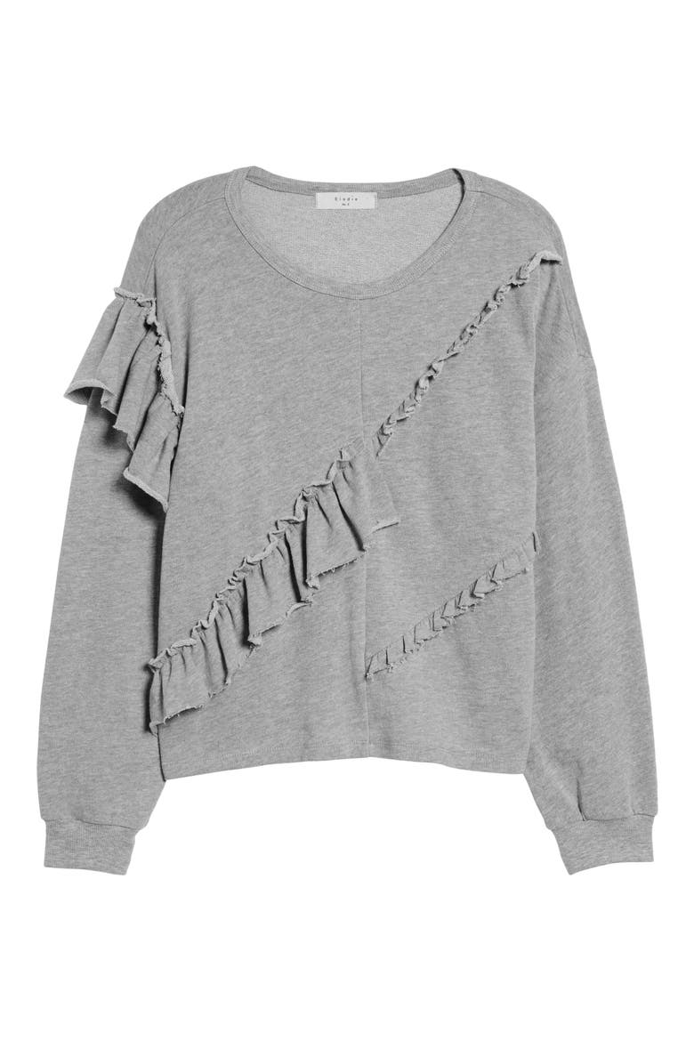 Asymmetric Ruffle Sweatshirt, Alternate, color, HEATHER GREY