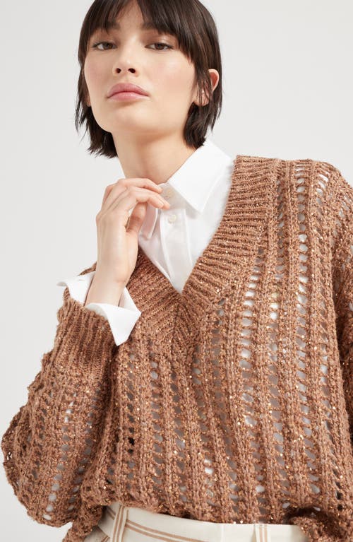 Brunello Cucinelli Dazzling Sweater In Rust Brown
