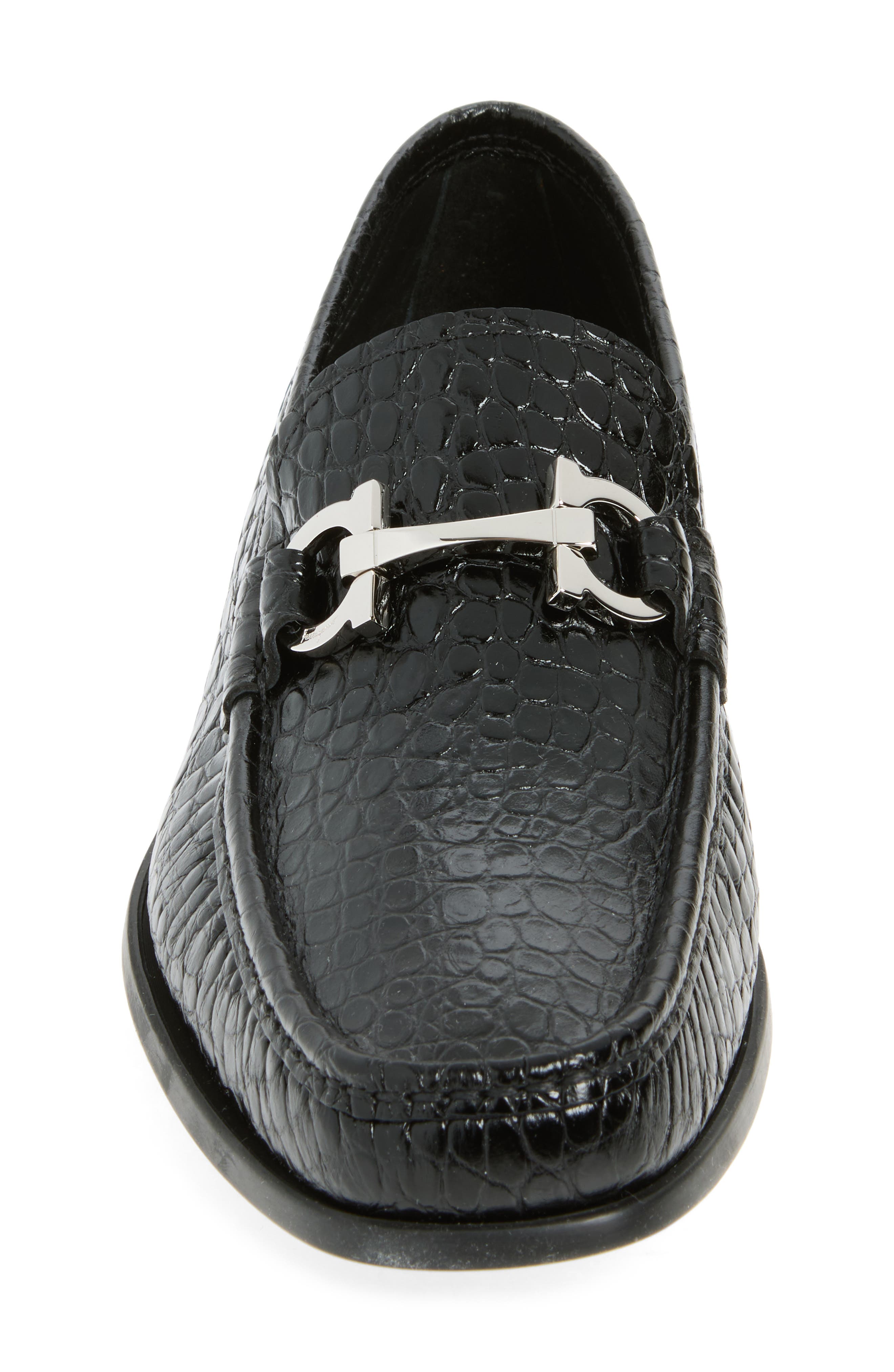 FERRAGAMO Croc Embossed Loafer, Alternate, color, Nero