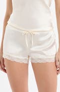 Etam Milky Lace Trim Washable Silk Satin Pajama Shorts