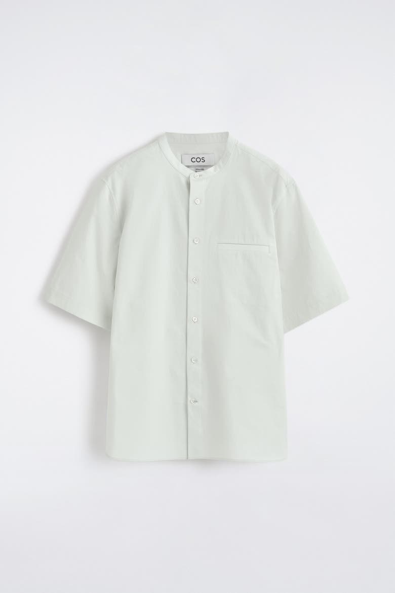 Grandad-collar Short-sleeved Shirt, Alternate, color, LIGHT GREEN