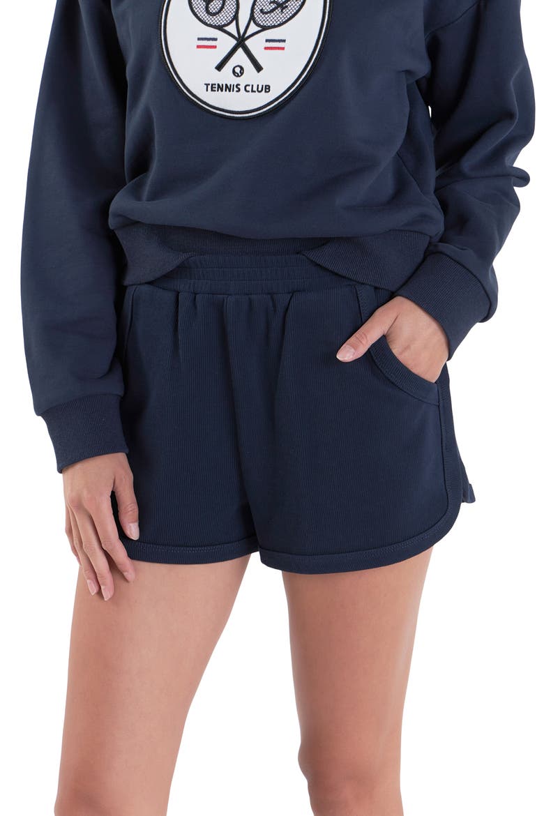 Cotton Blend Rib Dolphin Shorts, Alternate, color, NAVY
