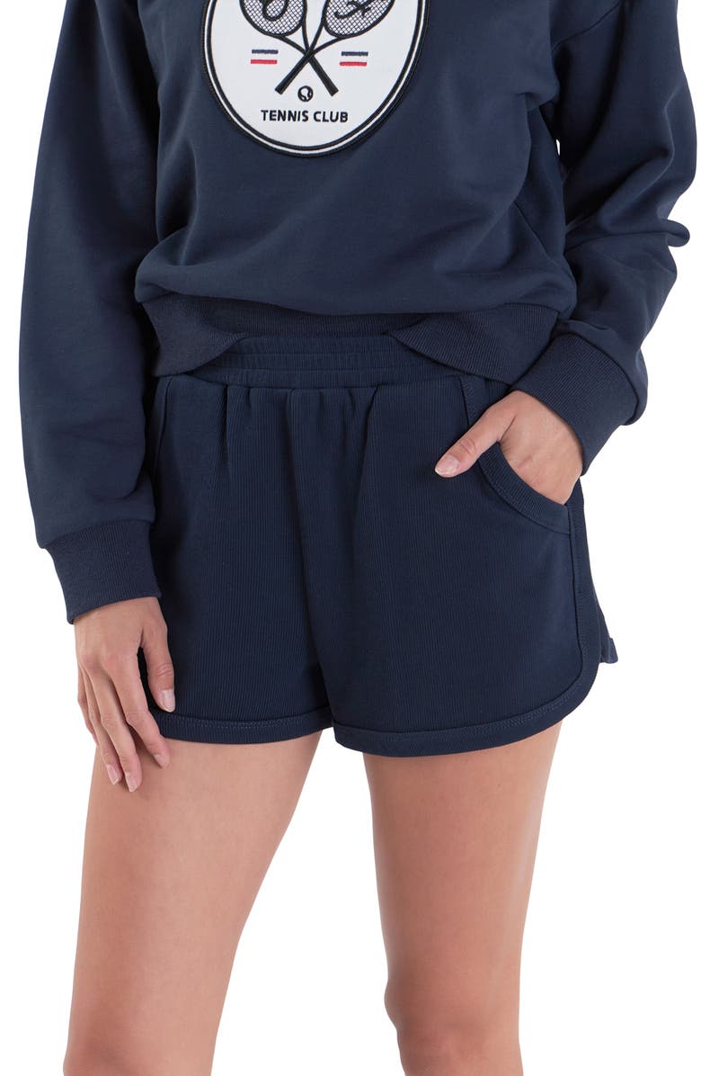 English Factory Cotton Blend Rib Dolphin Shorts, Alternate, color, Navy