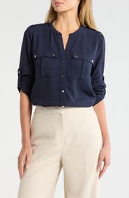 T Tahari Roll Tab Snap-Up Shirt