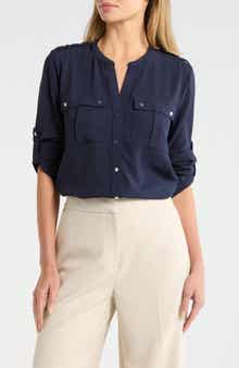 T Tahari Roll Tab Snap-Up Shirt
