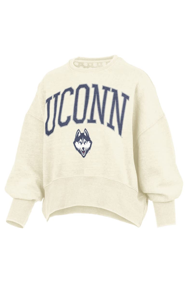 Women's Pressbox Natural UConn Huskies Oversized Waist-Length Crewneck Sweatshirt, Alternate, color, Natural