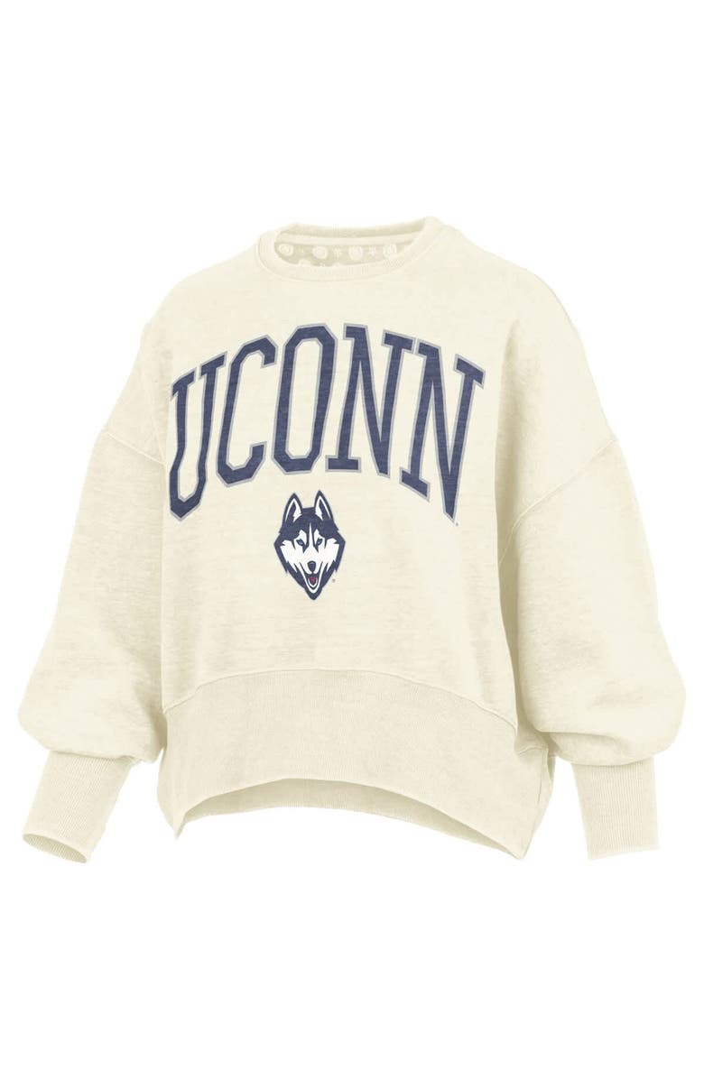 PRESSBOX Women's Pressbox Natural UConn Huskies Oversized Waist-Length Crewneck Sweatshirt, Alternate, color, 