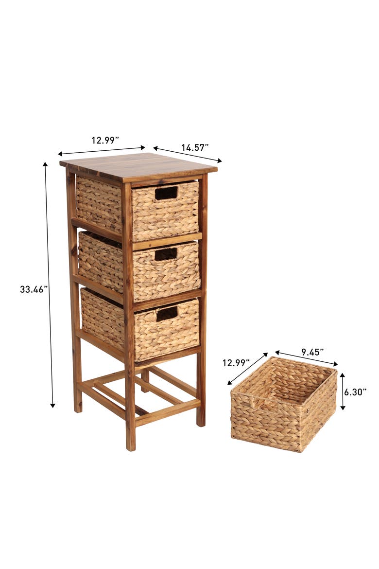 Cohen Coastal Bohemian Handcrafted Acacia Wood 4-Tier Storage Cabinet with 4 Water Hyacinth Woven Baskets, Alternate, color, Natural
