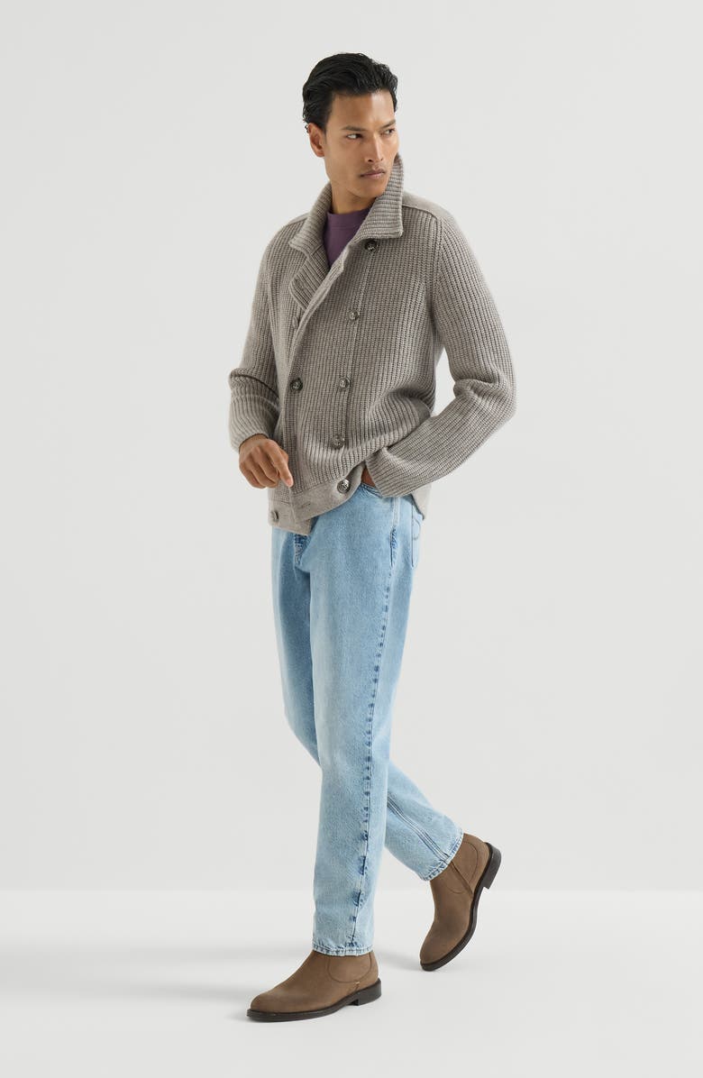 Brunello Cucinelli Cotton jersey crew neck T-shirt with logo, Alternate, color, Light Grey