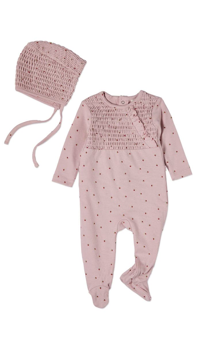 MiniMoi 2 Piece Baby Cotton Smocked Footie Set, Main, color, Blush Pink