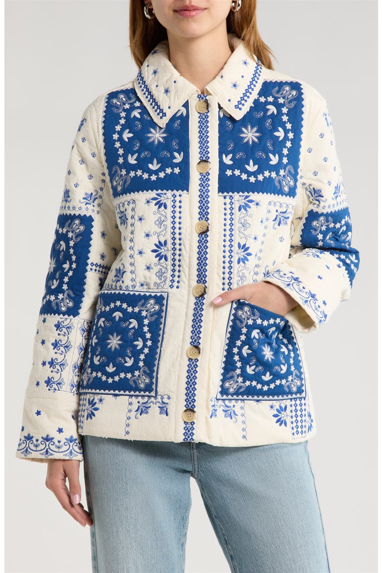 Patchwork Bandana Print Quilted Jacket, Alternate, color, WHITE-BLUE