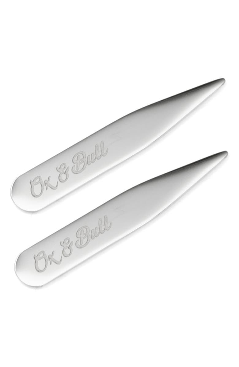 Cufflinks, Inc. Set of 2 Short Stainless Steel Collar Stays, Main, color, Silver