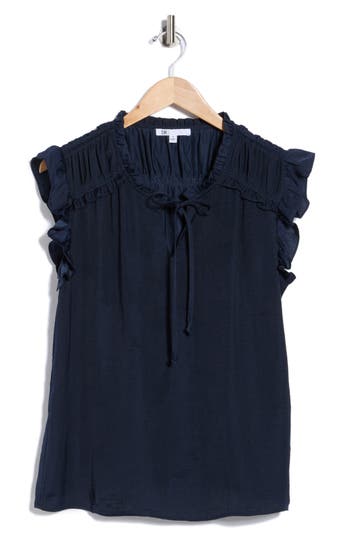 Dr2 By Daniel Rainn Ruffle Tie Neck Top In Multi