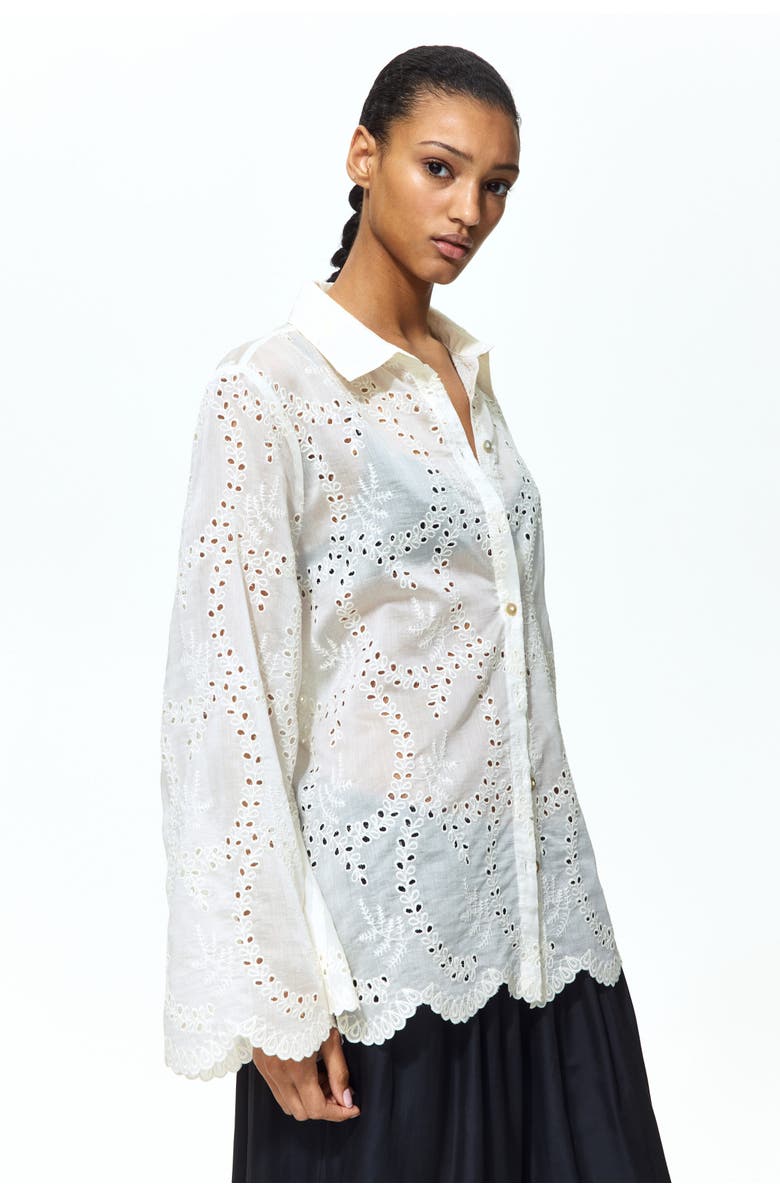 H&M Broderie Anglaise Shirt, Alternate, color, Cream