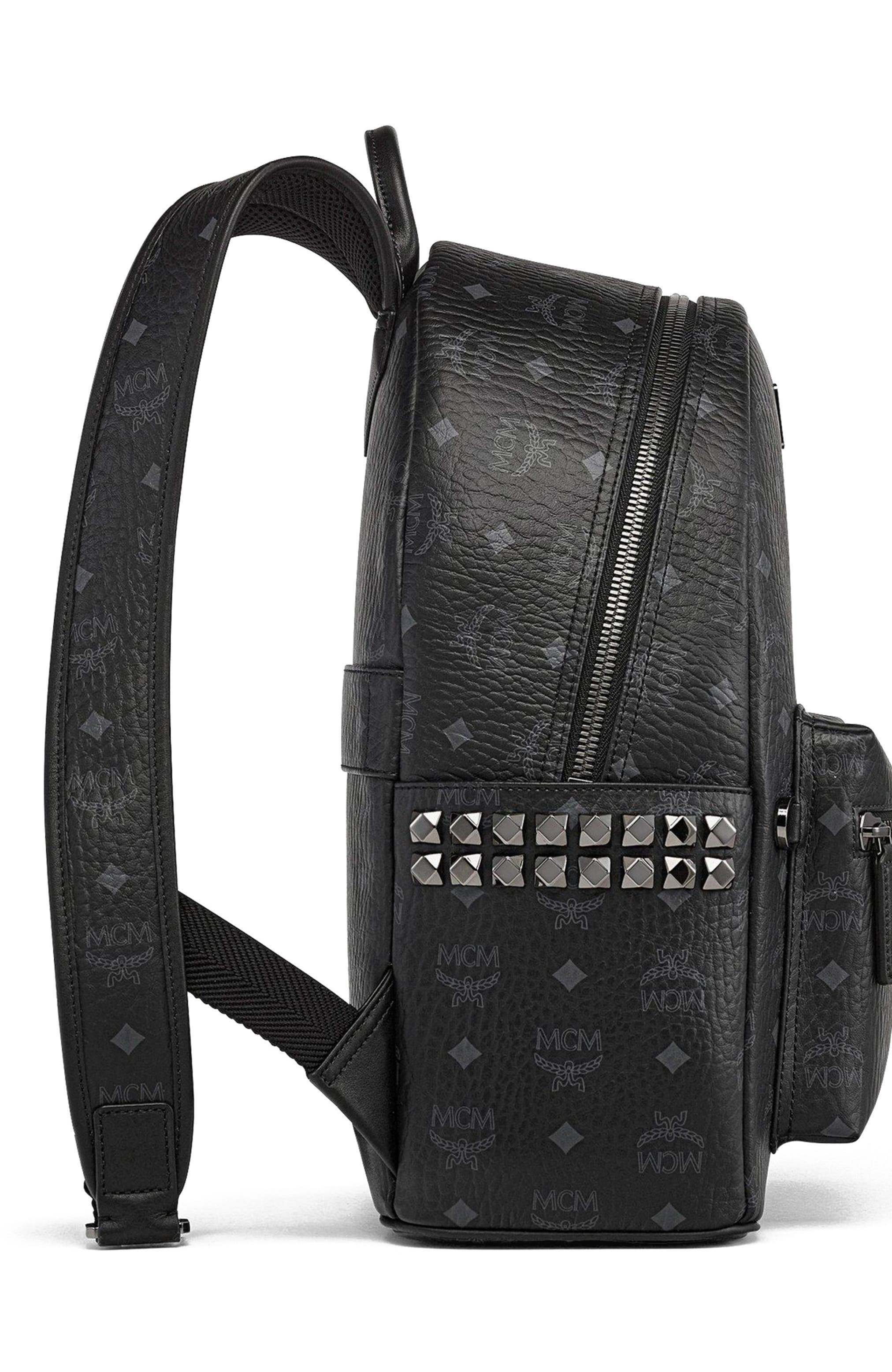 MCM Small Stark Side Studs Backpack in Visetos, Alternate, color, Black