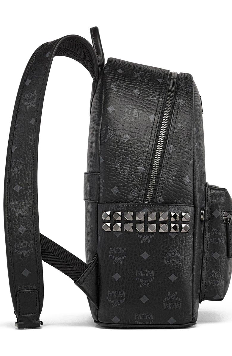 MCM Small Stark Side Studs Backpack in Visetos, Alternate, color, Black