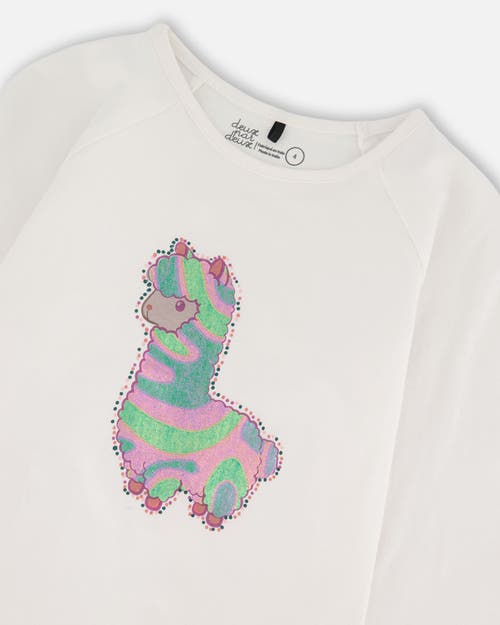 Deux Par Deux Organic Cotton T-shirt With Llama In White