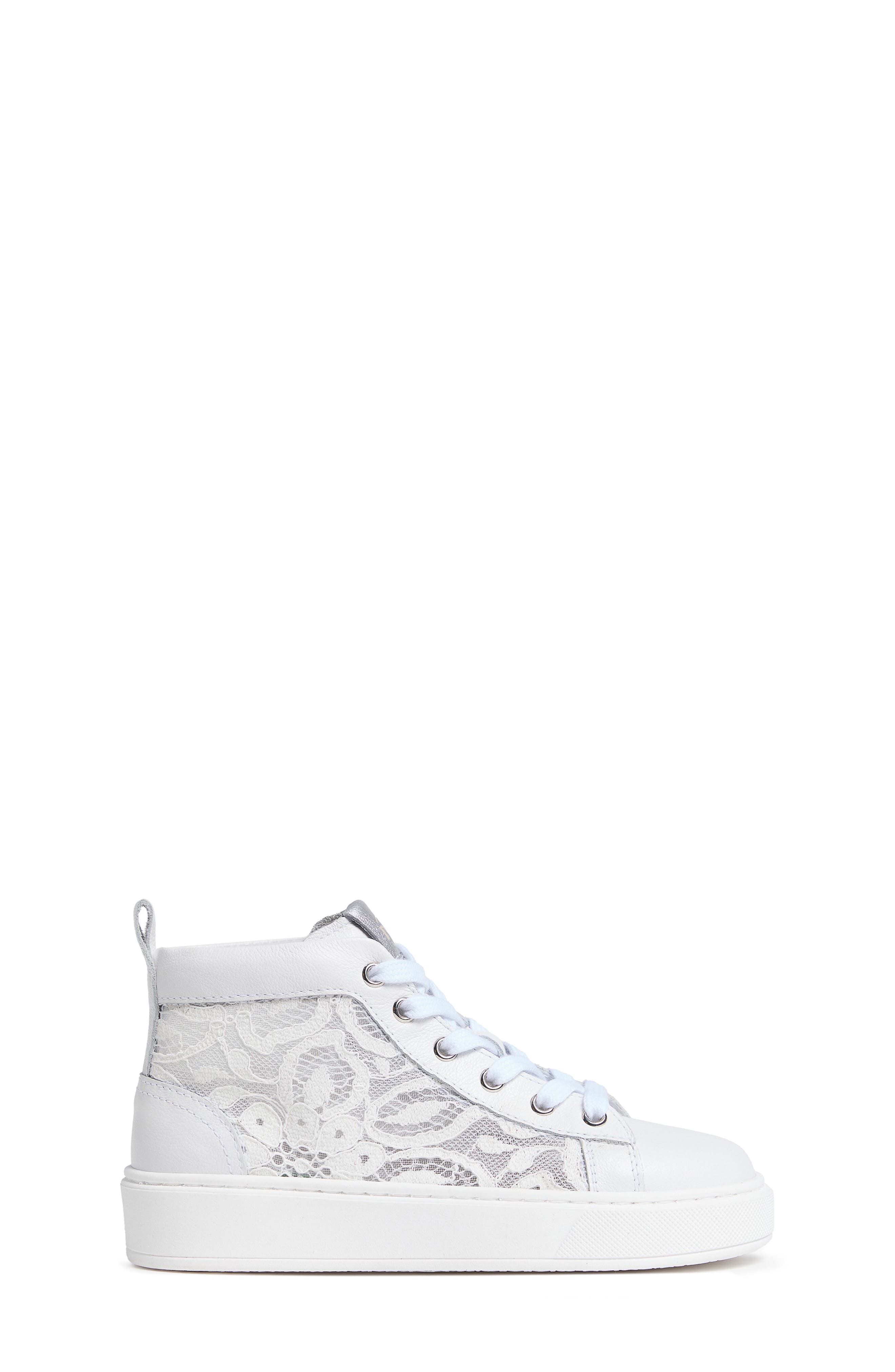 NeroGiardini Kids' Floral Mesh High Top Sneaker, Alternate, color, White