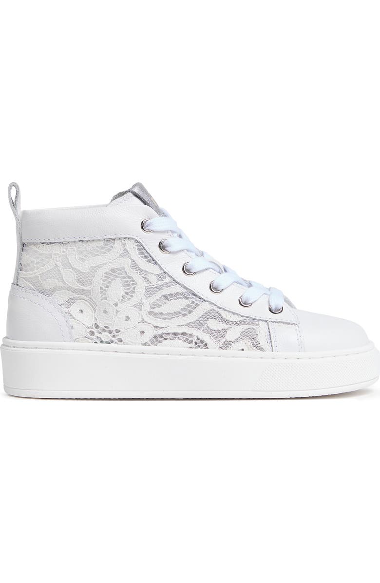 NeroGiardini Kids' Floral Mesh High Top Sneaker, Alternate, color, White