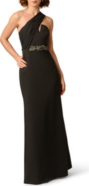 Aidan Mattox Bead Detail One-Shoulder Stretch Crepe Gown
