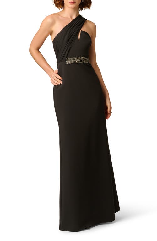 Aidan Mattox Bead Detail One-shoulder Stretch Crepe Gown In Black