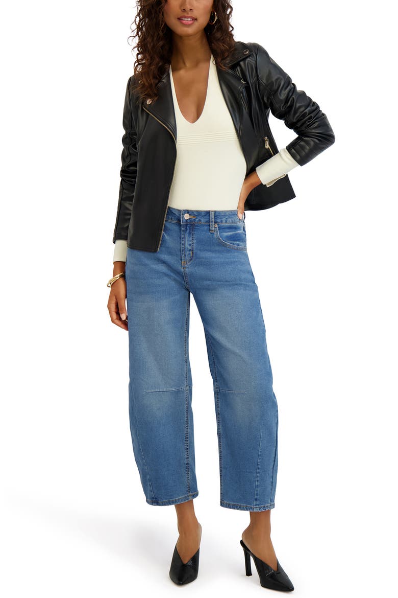 Peplum Back Faux Lether Moto Jacket, Alternate, color, BLACK